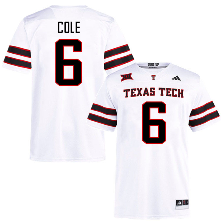 #6 Myles Cole Texas Tech Red Raiders Jerseys College Football Uniforms Stitched-White